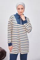 Tesettür giyim LACİVERT ÇİZGİLİ PANTOLONLU TAKIM T 8643