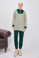 Tesettür giyim YEŞİL ÇİZGİLİ PANTOLONLU TAKIM T 8643