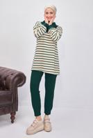 Tesettür giyim YEŞİL ÇİZGİLİ PANTOLONLU TAKIM T 8643