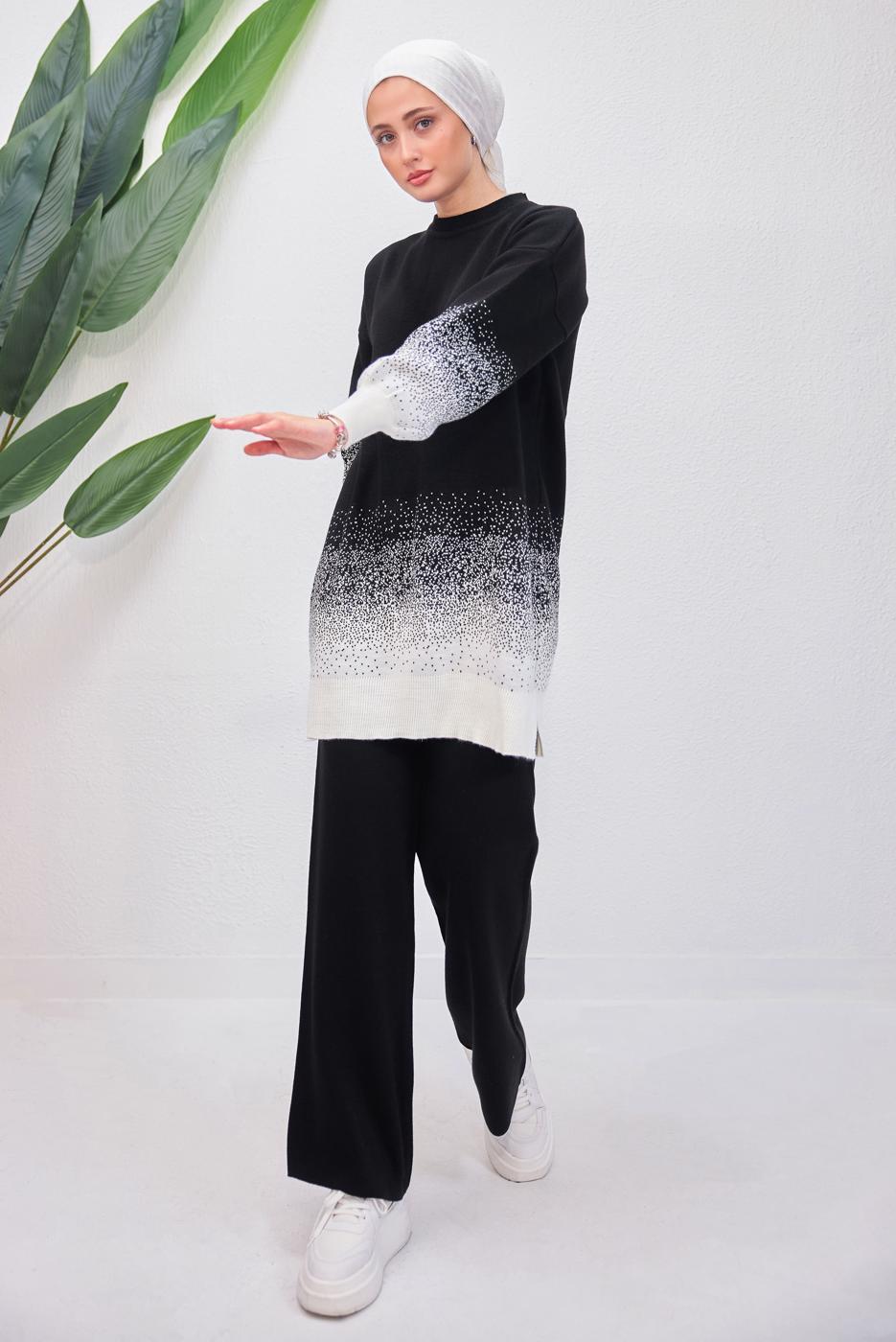 Tesettür giyim SİYAH PANTOLONLU TRİKO TAKIM T 8708