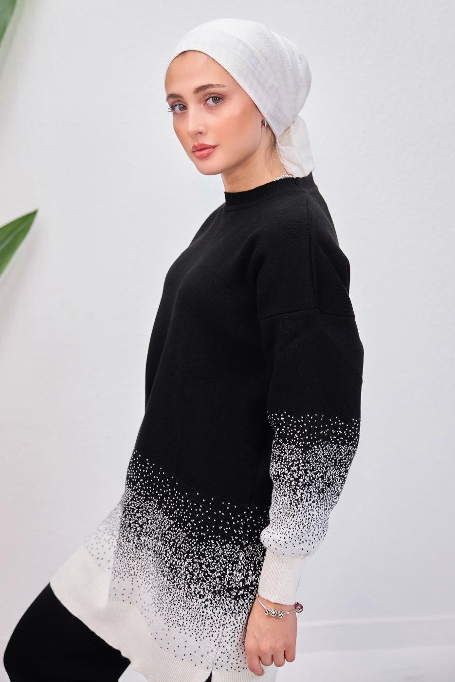 Tesettür giyim SİYAH PANTOLONLU TRİKO TAKIM T 8708