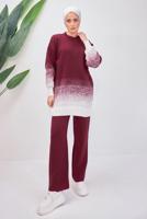 Tesettür giyim BORDO PANTOLONLU TRİKO TAKIM T 8708