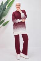 Tesettür giyim BORDO PANTOLONLU TRİKO TAKIM T 8708