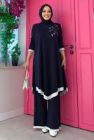 Hijab clothing NAVY BLUE KNITWEAR PANTS SUIT T 90332