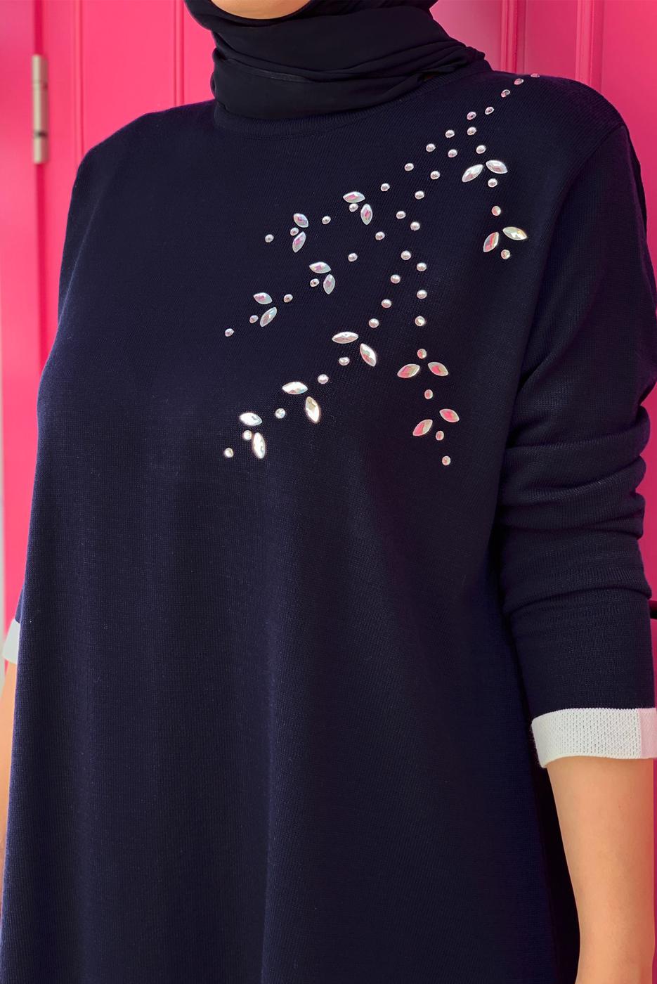 Hijab clothing NAVY BLUE KNITWEAR PANTS SUIT T 90332