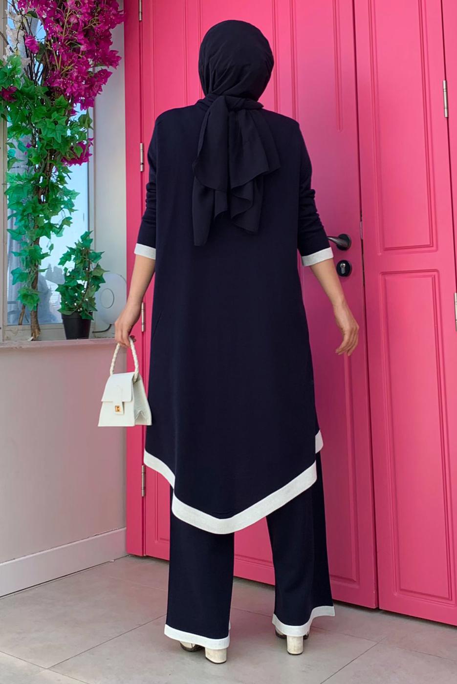 Hijab clothing NAVY BLUE KNITWEAR PANTS SUIT T 90332