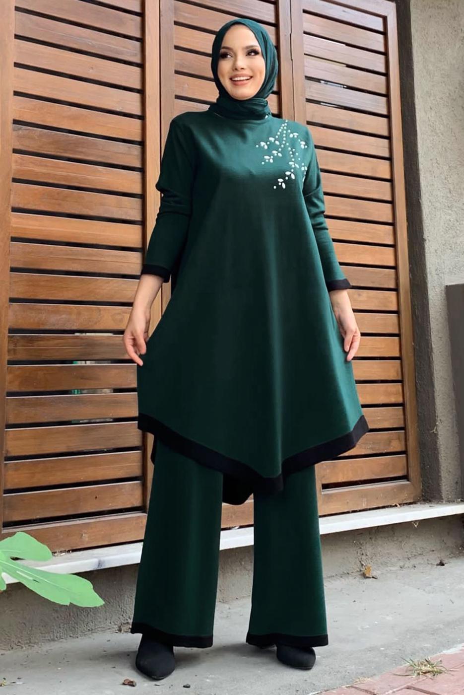 Hijab clothing GREEN KNITWEAR PANTS SUIT T 90332