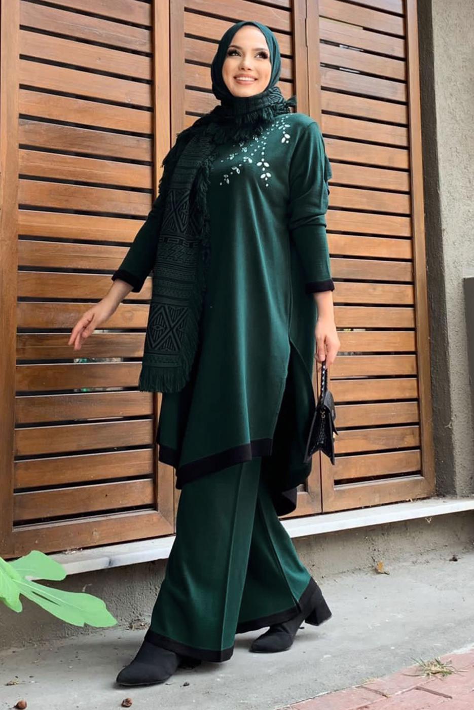Hijab clothing GREEN KNITWEAR PANTS SUIT T 90332