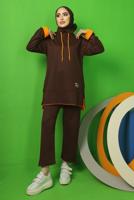 Tesettür giyim KAHVE BAĞCIK DETAYLI PANTOLONLU EŞOFMAN TAKIM T 9043