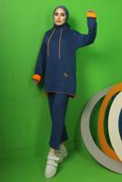 Tesettür giyim LACİVERT BAĞCIK DETAYLI PANTOLONLU EŞOFMAN TAKIM T 9043