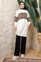 Tesettür giyim SİYAH DESENLİ BELİ LASTİKLİ PANTOLONLU TRİKO TAKIM T 9308