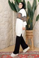 Tesettür giyim SİYAH DESENLİ BELİ LASTİKLİ PANTOLONLU TRİKO TAKIM T 9308