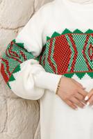 Tesettür giyim YEŞİL DESENLİ BELİ LASTİKLİ PANTOLONLU TRİKO TAKIM T 9308