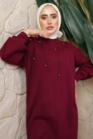 Tesettür giyim BORDO BONCUK BASKILI PANTOLONLU TRİKO TAKIM T 9408	