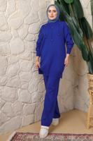 Tesettür giyim LACİVERT BONCUK BASKILI PANTOLONLU TRİKO TAKIM T 9408	