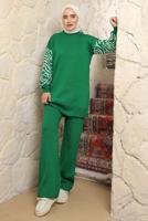 Tesettür giyim YEŞİL KOLU DESENLİ PANTOLONLU TAKIM T 9508