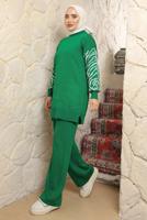 Tesettür giyim YEŞİL KOLU DESENLİ PANTOLONLU TAKIM T 9508