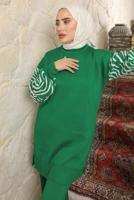 Tesettür giyim YEŞİL KOLU DESENLİ PANTOLONLU TAKIM T 9508