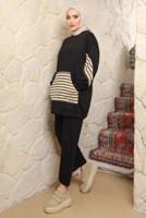 Tesettür giyim SİYAH ÇİZGİLİ CEPLİ PANTOLONLU TAKIM T 9643