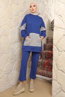 Tesettür giyim LACİVERT ÇİZGİLİ CEPLİ PANTOLONLU TAKIM T 9643