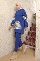 Tesettür giyim LACİVERT ÇİZGİLİ CEPLİ PANTOLONLU TAKIM T 9643