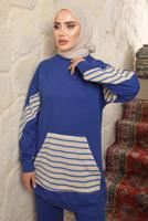 Tesettür giyim LACİVERT ÇİZGİLİ CEPLİ PANTOLONLU TAKIM T 9643