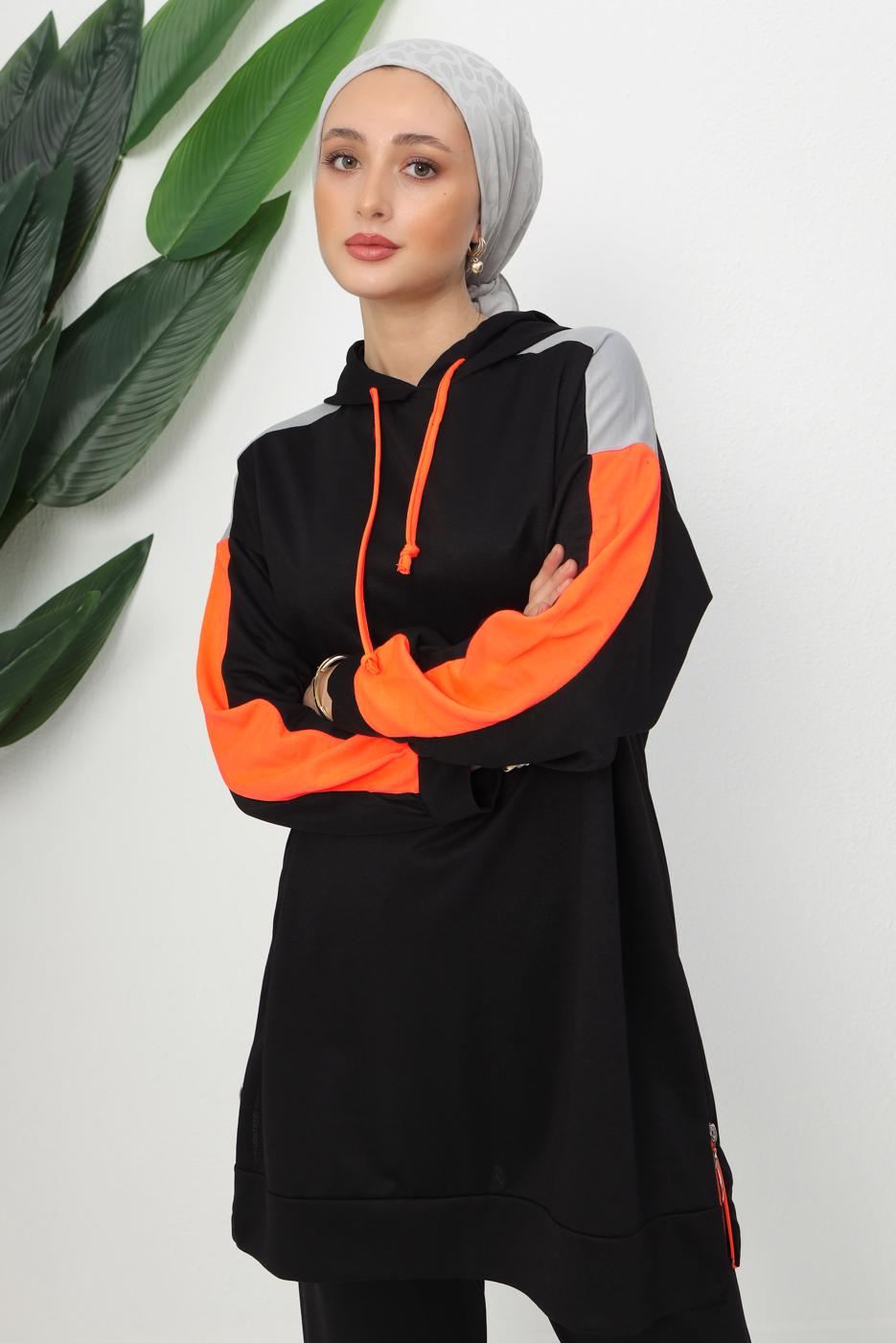Hijab clothing BLACK HOODED PANTS SUIT T 9943