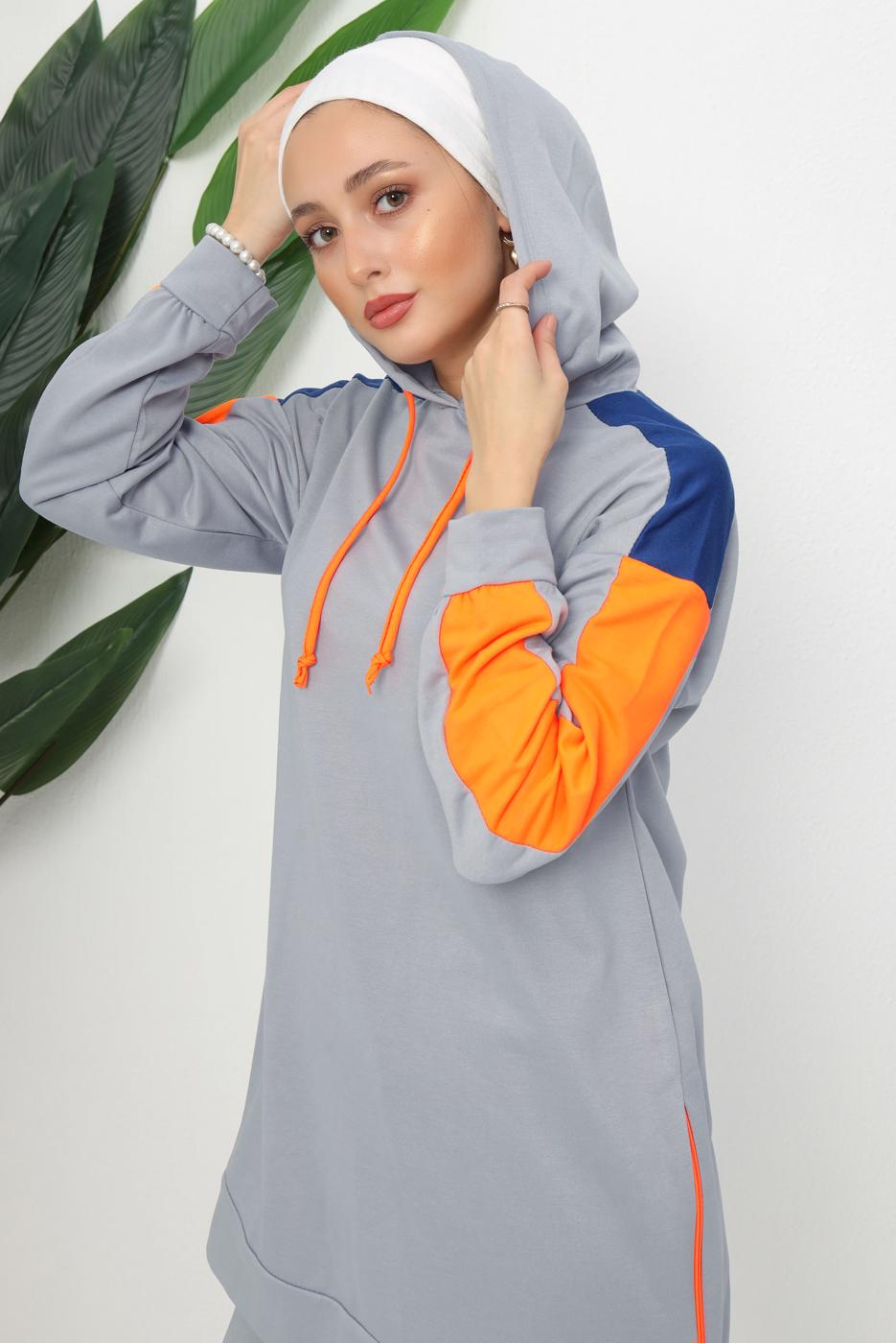 Hijab clothing GREY HOODED PANTS SUIT T 9943