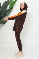 Tesettür giyim KAHVE KAPÜŞONLU PANTOLONLU TAKIM T 9943