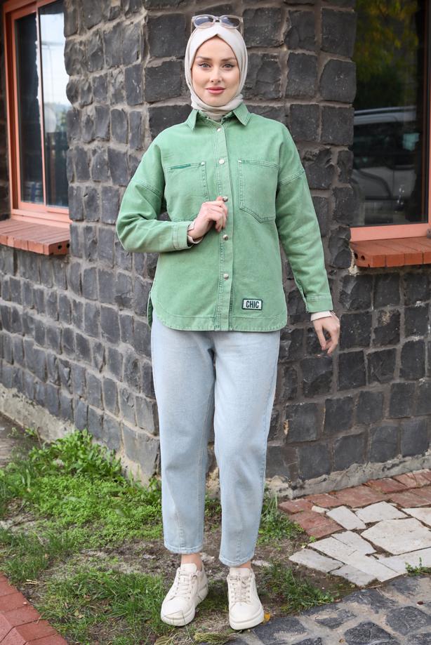 Vêtements hijab VERT CHEMISE EN JEAN T 0501 - TRENDTESETTÜR