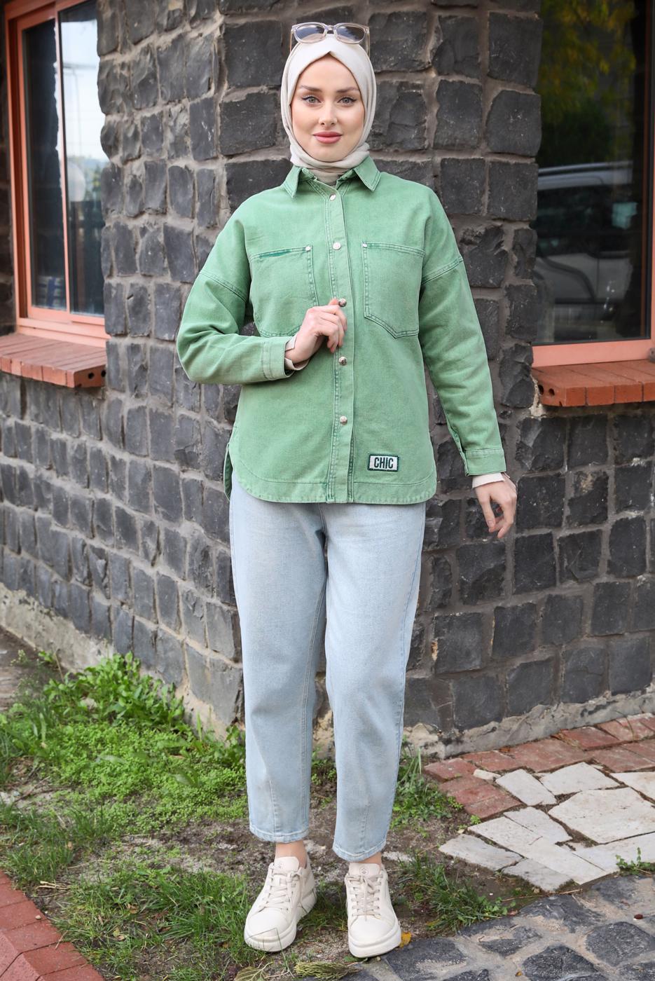 Vêtements hijab VERT CHEMISE EN JEAN T 0501