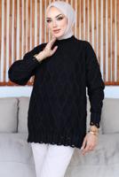 Tesettür giyim SİYAH DESENLİ TRİKO TUNİK T 0863