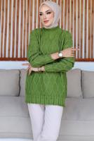 Tesettür giyim YEŞİL DESENLİ TRİKO TUNİK T 0863