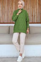 Tesettür giyim YEŞİL DESENLİ TRİKO TUNİK T 0863