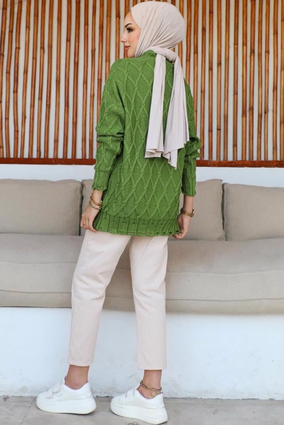 Tesettür giyim YEŞİL DESENLİ TRİKO TUNİK T 0863