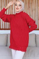 Tesettür giyim KIRMIZI DESENLİ TRİKO TUNİK T 0863