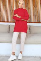 Tesettür giyim KIRMIZI DESENLİ TRİKO TUNİK T 0863