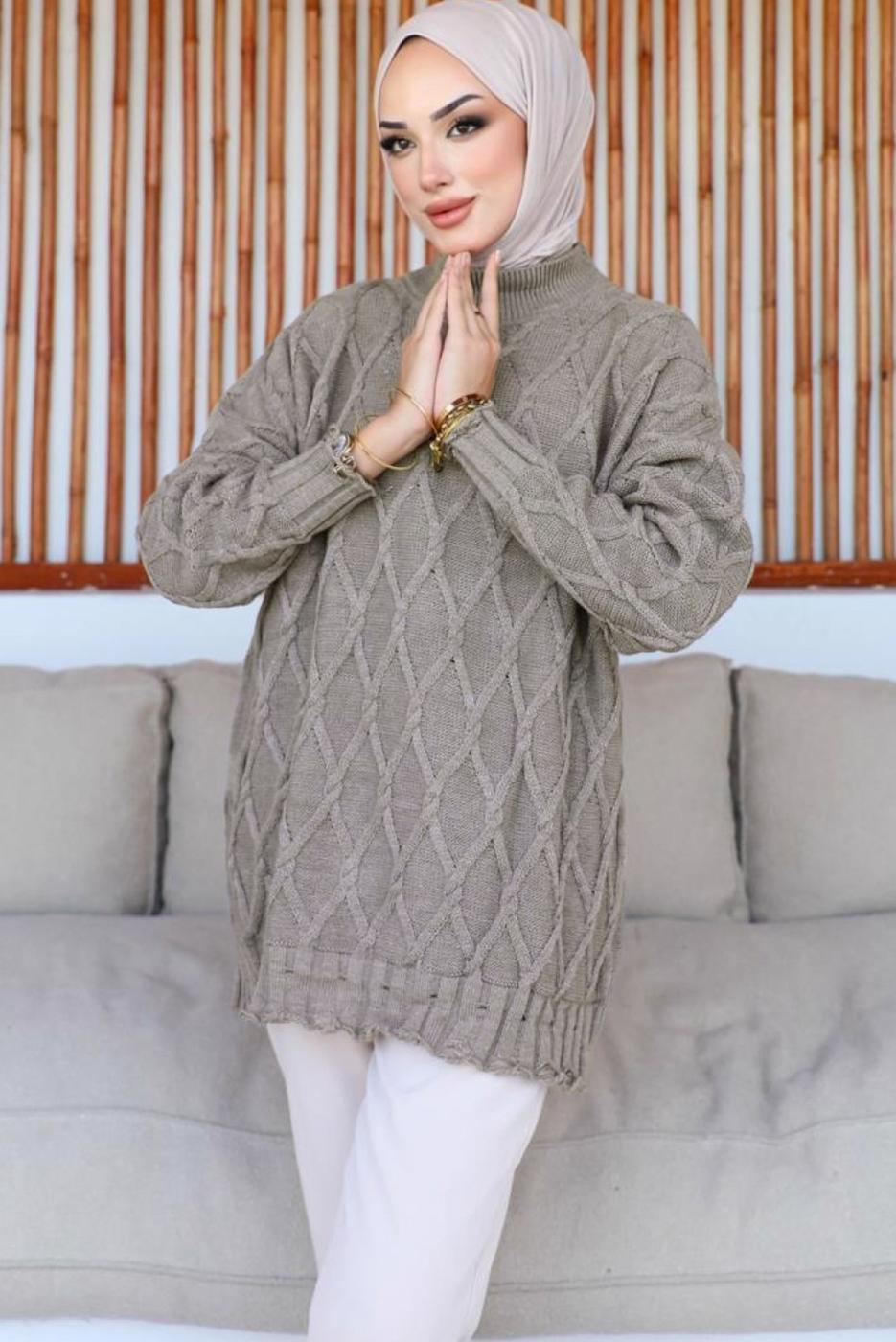 Tesettür giyim VİZON DESENLİ TRİKO TUNİK T 0863