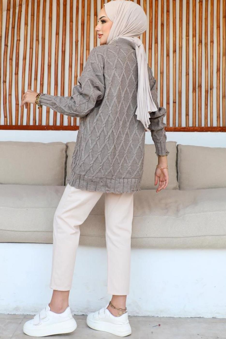 Tesettür giyim VİZON DESENLİ TRİKO TUNİK T 0863