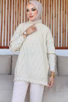 Tesettür giyim BEJ DESENLİ TRİKO TUNİK T 0863