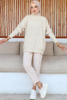 Tesettür giyim BEJ DESENLİ TRİKO TUNİK T 0863