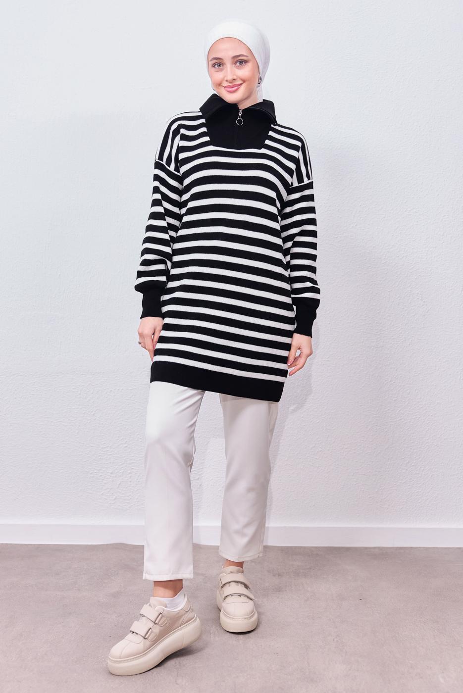 Hijab clothing BLACK STRIPED KNIT TUNIC T 0908