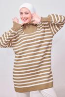 Tesettür giyim KAHVE ÇİZGİLİ TRİKO TUNİK T 0908