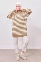 Tesettür giyim KAHVE ÇİZGİLİ TRİKO TUNİK T 0908