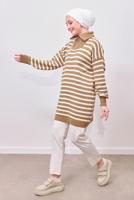 Tesettür giyim KAHVE ÇİZGİLİ TRİKO TUNİK T 0908