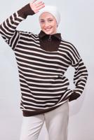 Vêtements hijab BRUN TUNIQUE EN MAILLE RAYÉE T 0908