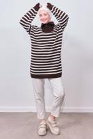 Vêtements hijab BRUN TUNIQUE EN MAILLE RAYÉE T 0908