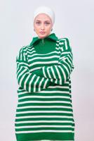 Hijab clothing GREEN STRIPED KNIT TUNIC T 0908