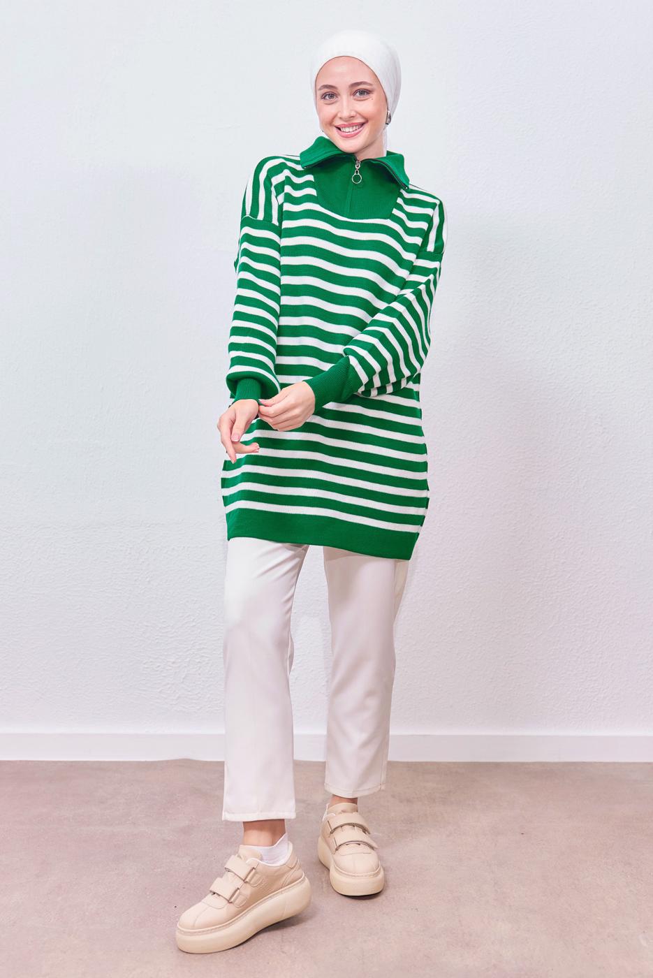 Hijab clothing GREEN STRIPED KNIT TUNIC T 0908