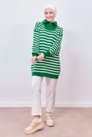 Hijab clothing GREEN STRIPED KNIT TUNIC T 0908
